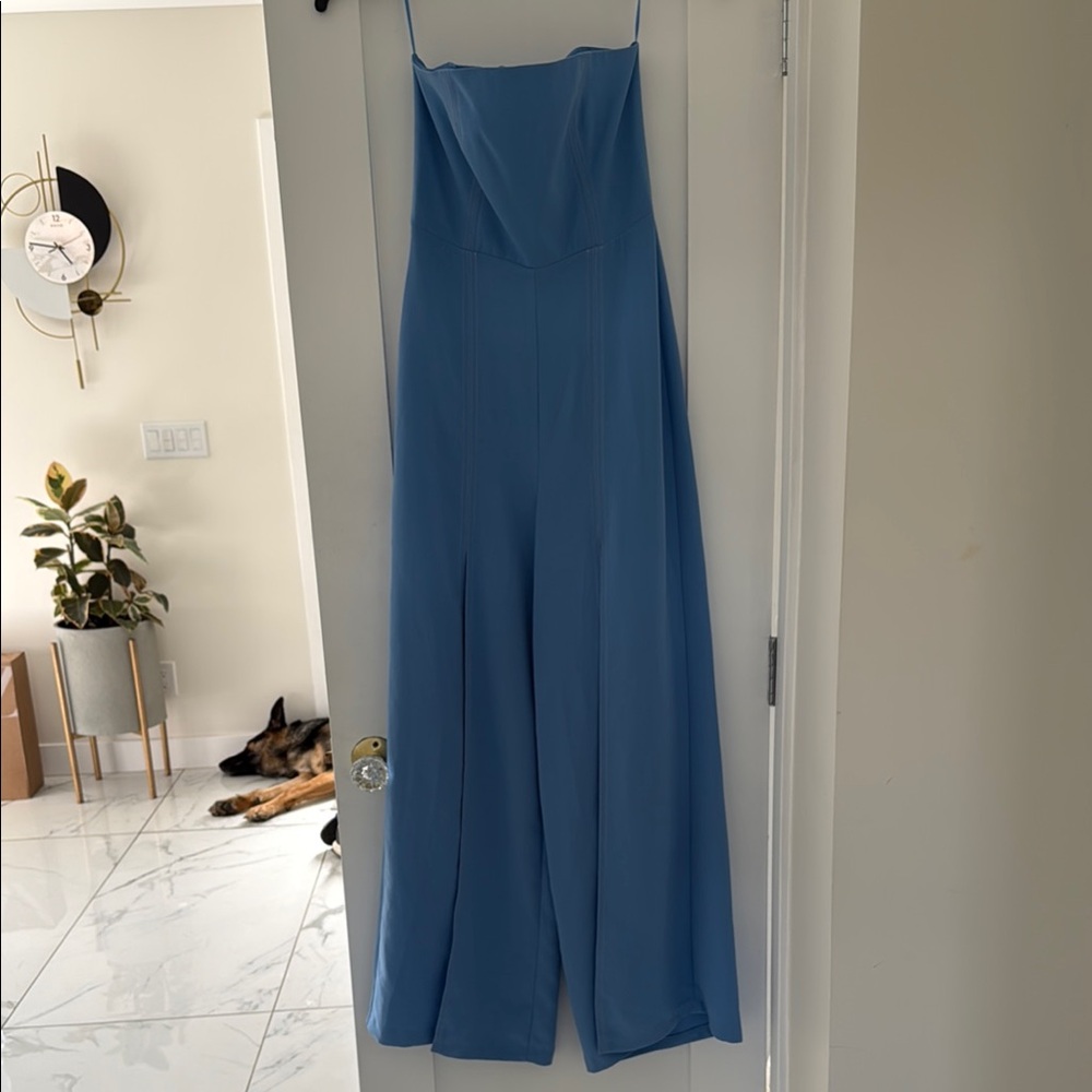 Topshop Blue Sleeveless Jumpsuit with Wide-Leg Pants